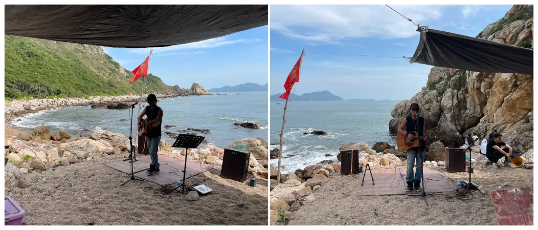 沿海岸线走到弹唱歌手所在的悬崖边