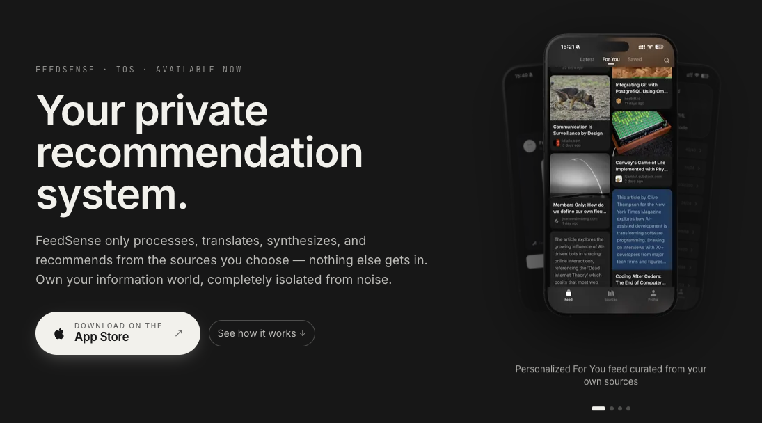 FeedSense — iOS 上的私人推荐器