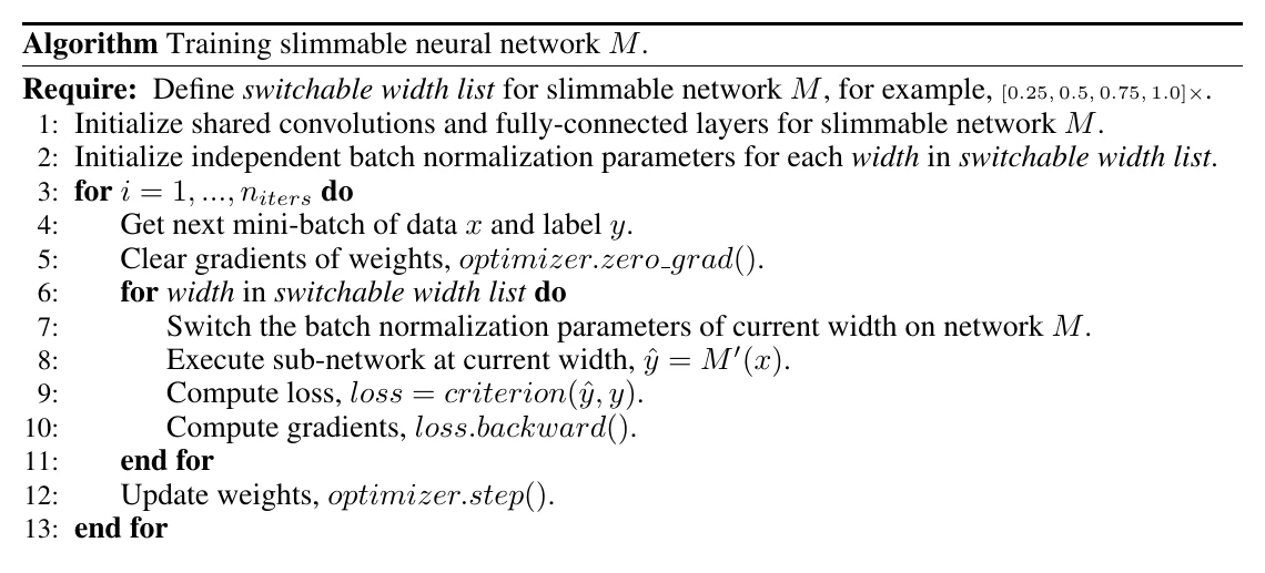 Slimmable networks 的训练算法