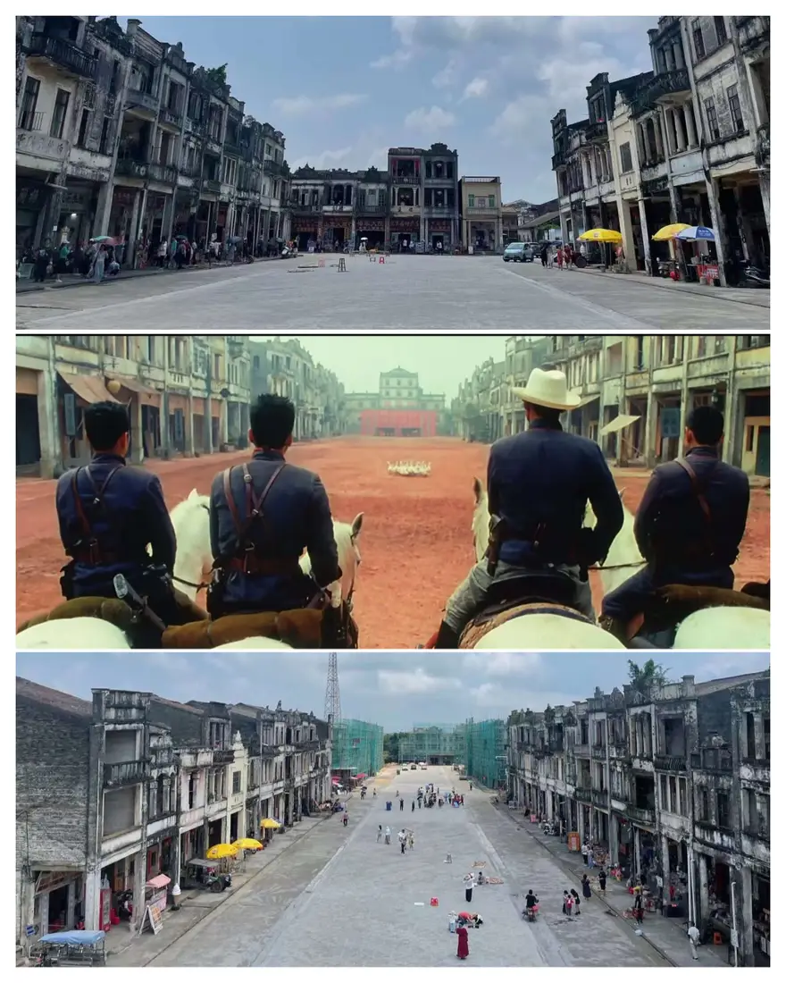 梅家大院与电影场景对比